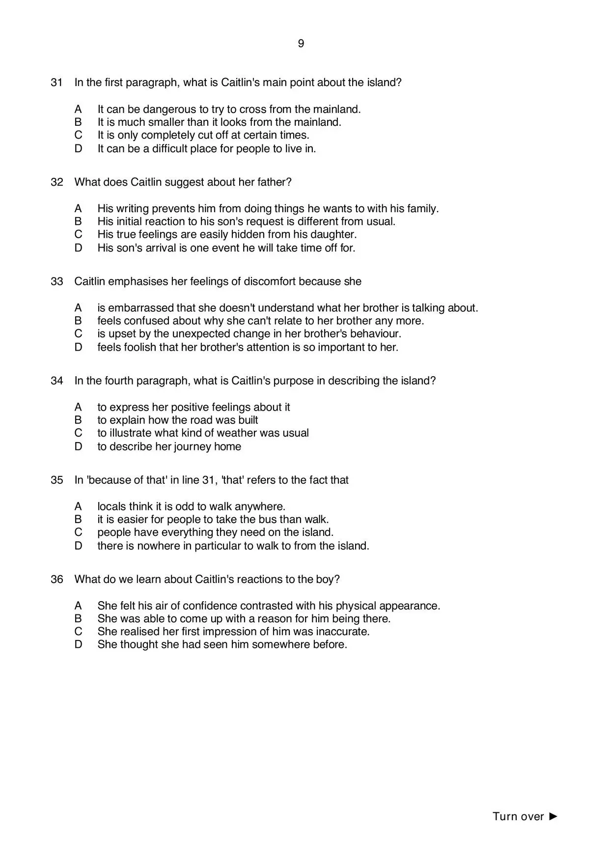 Page 2 of B2 First Reading Part 5: questions 31 to 36