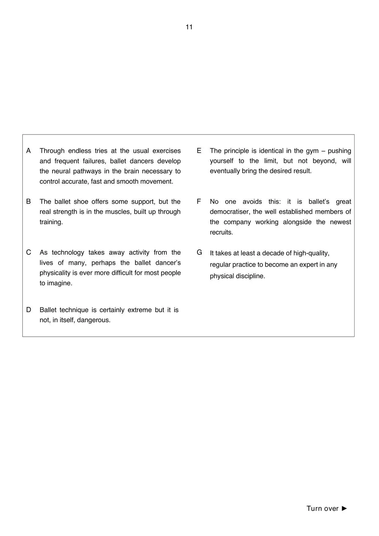 Page 2 of B2 First Reading Part 6: the seven sentences A to G