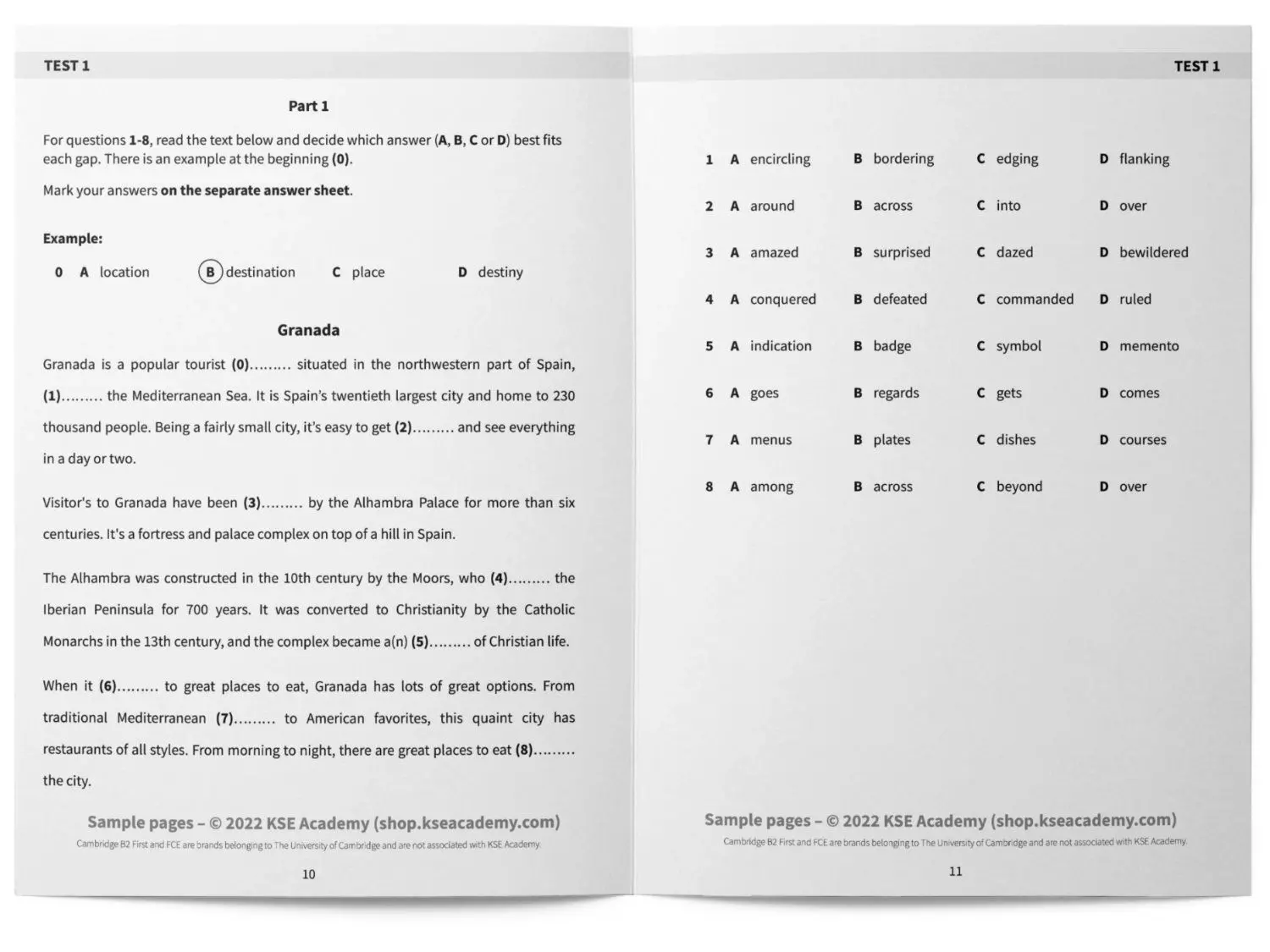 Example of B2 Use of English Part 1 from the book Use of English B2: 10 Use of English Tests for B2 First (FCE)
