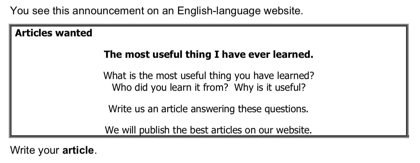 example of instructions for a B2 first (fce) writing article