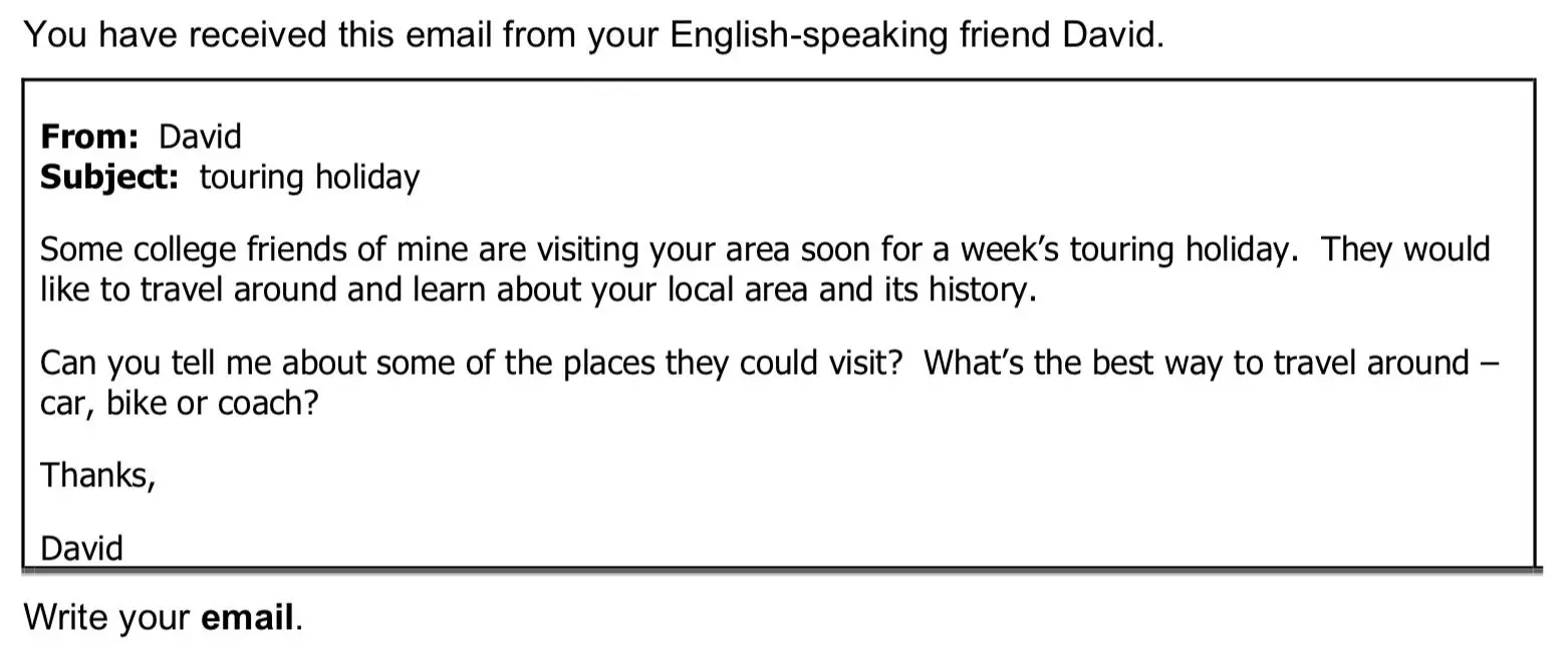 example of instructions for a B2 first (fce) writing email