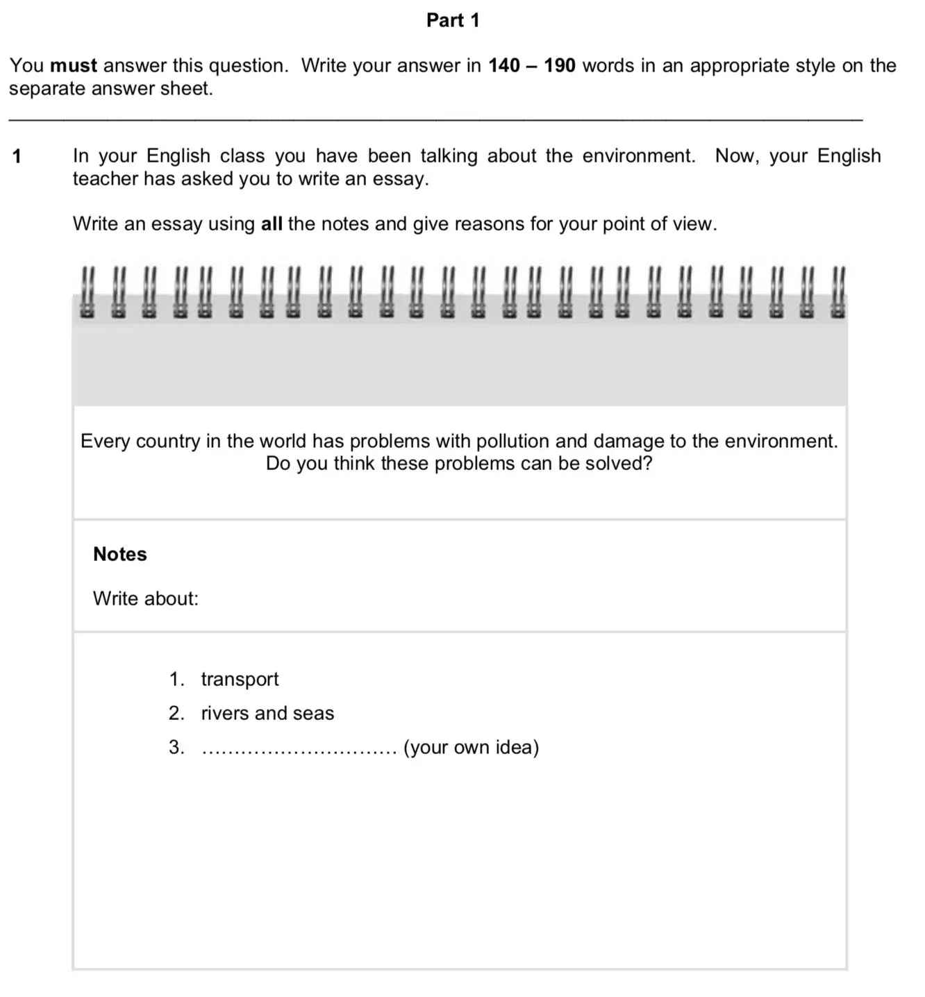 example of instructions for a B2 first (fce) writing essay
