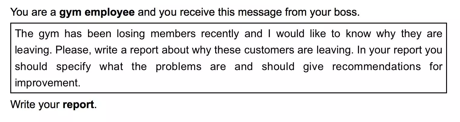 example of instructions for a B2 first (fce) writing report