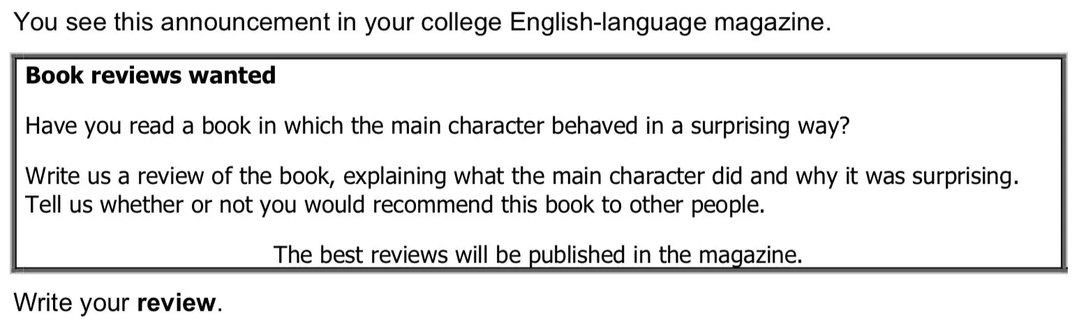 example of instructions for a B2 first (fce) writing review