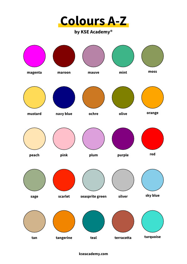 Colours in English (A-Z)