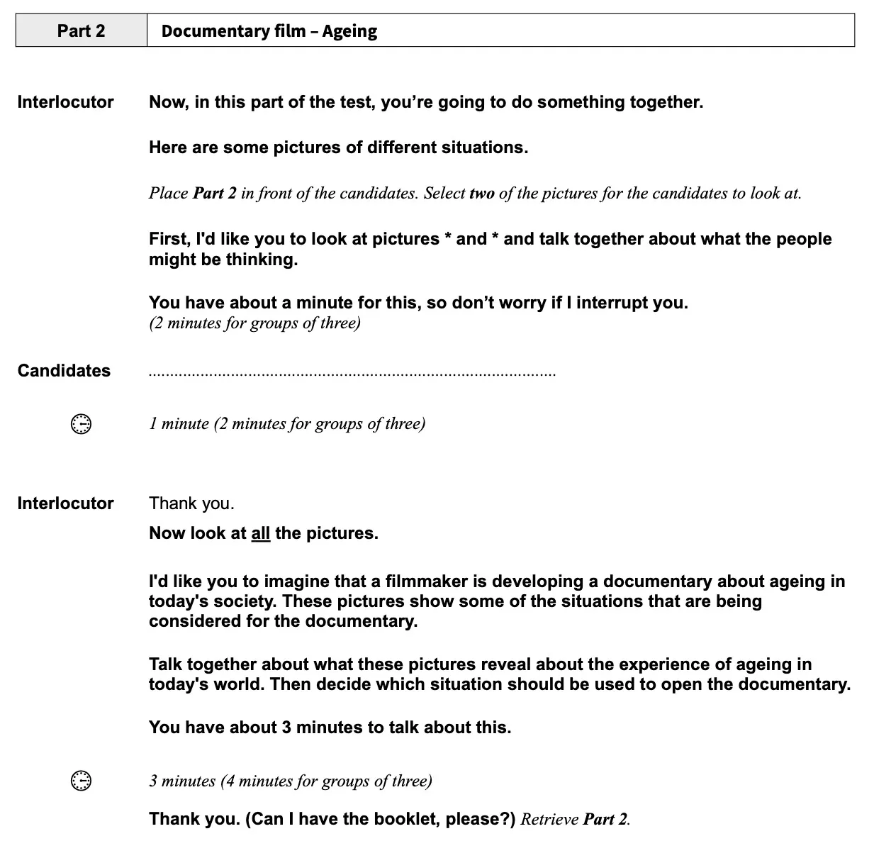 C2 Proficiency Speaking Part 2 Instructions