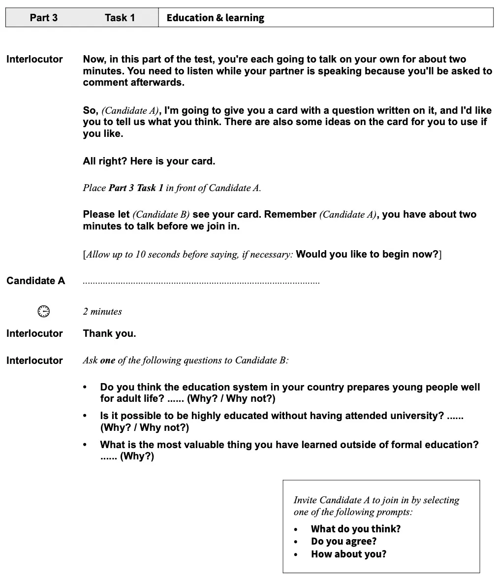 C2 Proficiency Speaking Part 3 Instructions